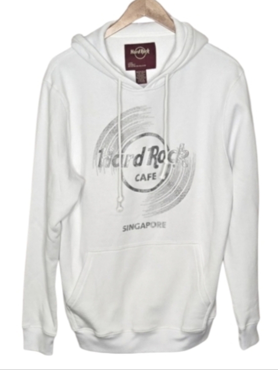 Hard Rock Cafe Tops - Hard Rock Cafe Singapore Vinyl Hooded Pullover Sweatshirt Unisex Large